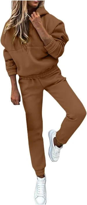 Womens 2 Piece Outfits Lounge Hoodie Sweatsuit Sets Y2k Oversized Fleece Sweatshirt Baggy Fall Fashion Sweatpants