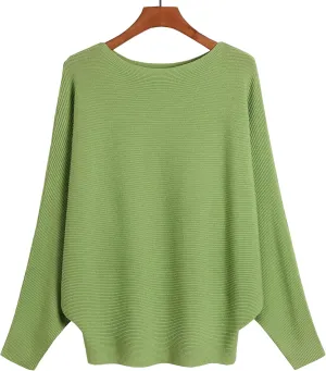 Women's Boat Neck Batwing Sleeves Dolman Fall Winter Knitted Sweaters Pullovers Tops