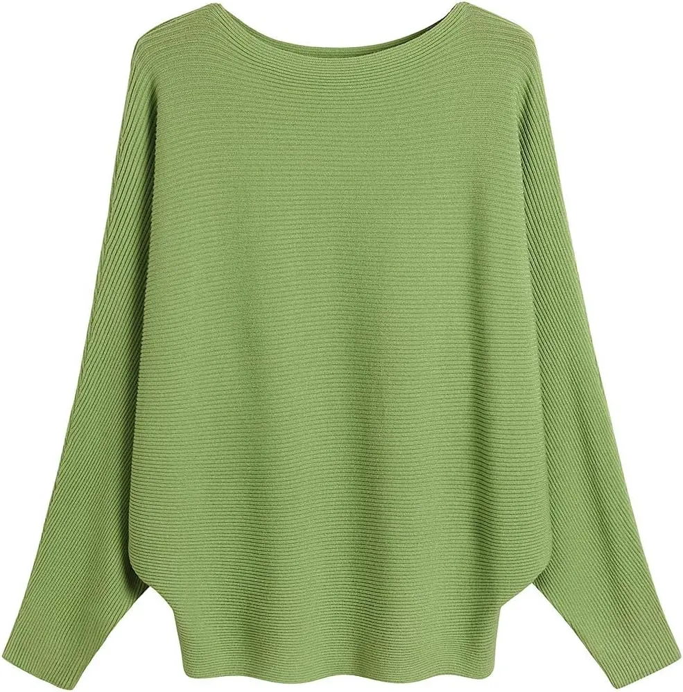 Women's Boat Neck Batwing Sleeves Dolman Fall Winter Knitted Sweaters Pullovers Tops