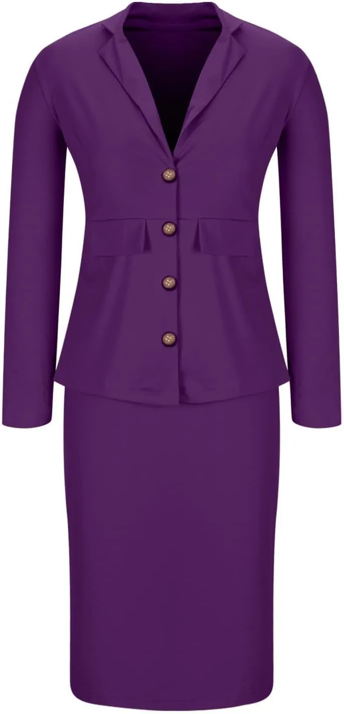 Women's Business Suit 2 Piece Long Sleeve Plus Size Skirt Suit Set Lady Blazer Office Work Slim Fit Jacket Outfit