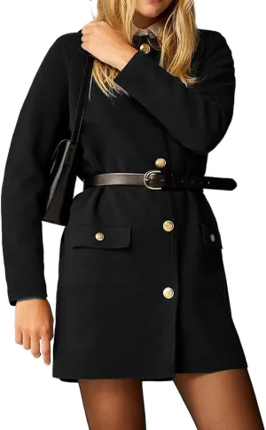Women's Cardigan Mini Dress Long Sleeve Button Down Elegant Short Dress Relaxed Fit Knit Sweaters Dresses