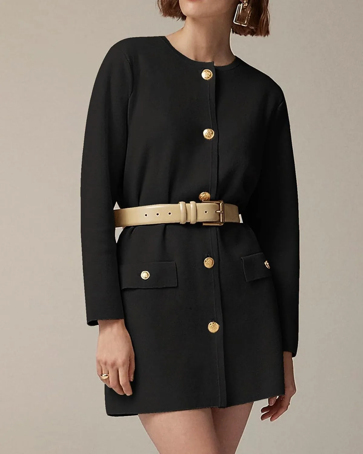 Women's Cardigan Mini Dress Long Sleeve Button Down Elegant Short Dress Relaxed Fit Knit Sweaters Dresses