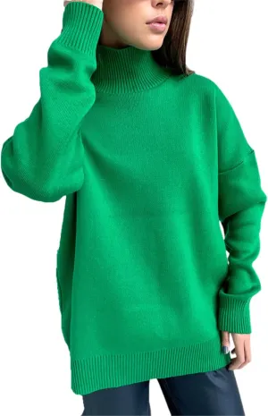 Women's Casual Knitted Turtleneck Pullovers Sweater Loose Warm Soft Oversized Knitwears Top