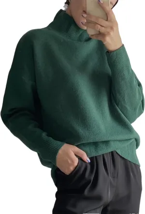 Women's Casual Knitted Turtleneck Pullovers Sweater Loose Warm Soft Oversized Knitwears Top