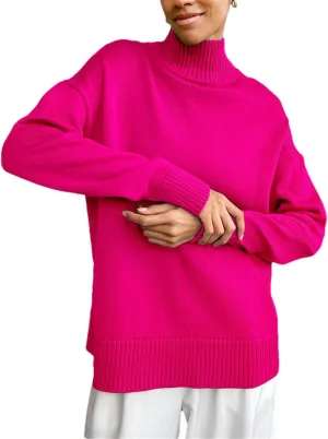 Women's Casual Knitted Turtleneck Pullovers Sweater Loose Warm Soft Oversized Knitwears Top