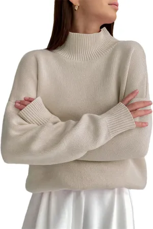 Women's Casual Knitted Turtleneck Pullovers Sweater Loose Warm Soft Oversized Knitwears Top