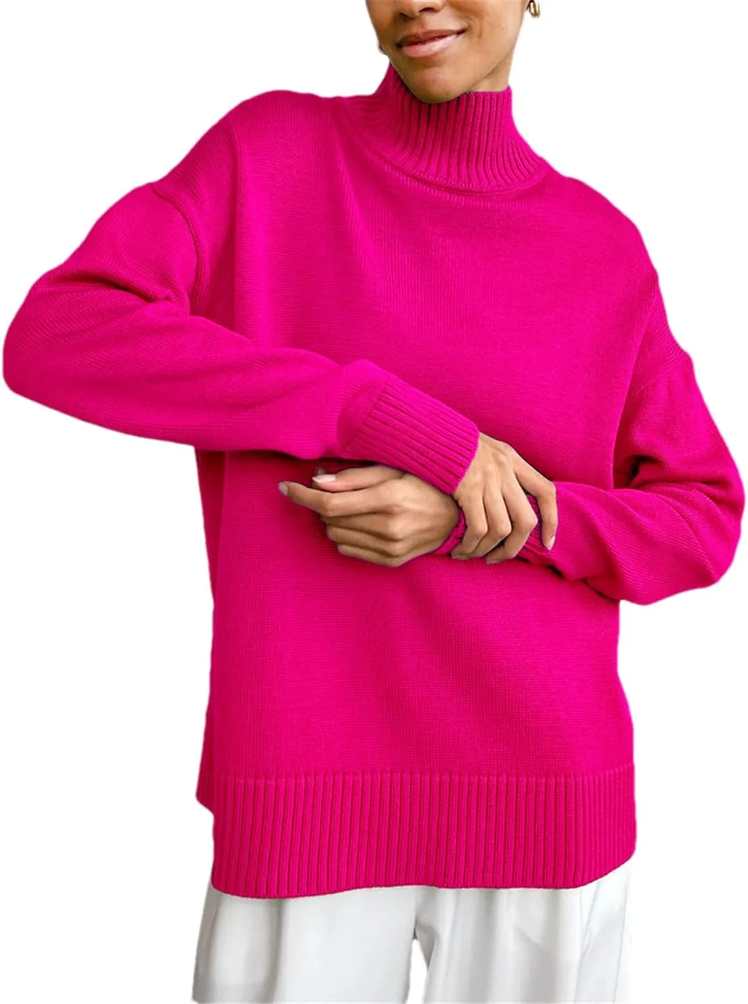 Women's Casual Knitted Turtleneck Pullovers Sweater Loose Warm Soft Oversized Knitwears Top