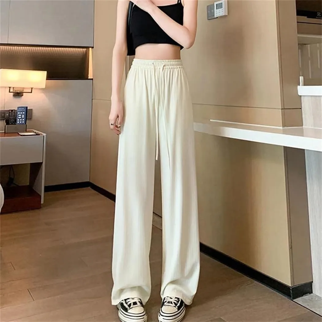 Women's Casual Pants Thin Summer Wide Leg Pants High Waist Loose Straight Pants Trousers Elastic Waist Pants