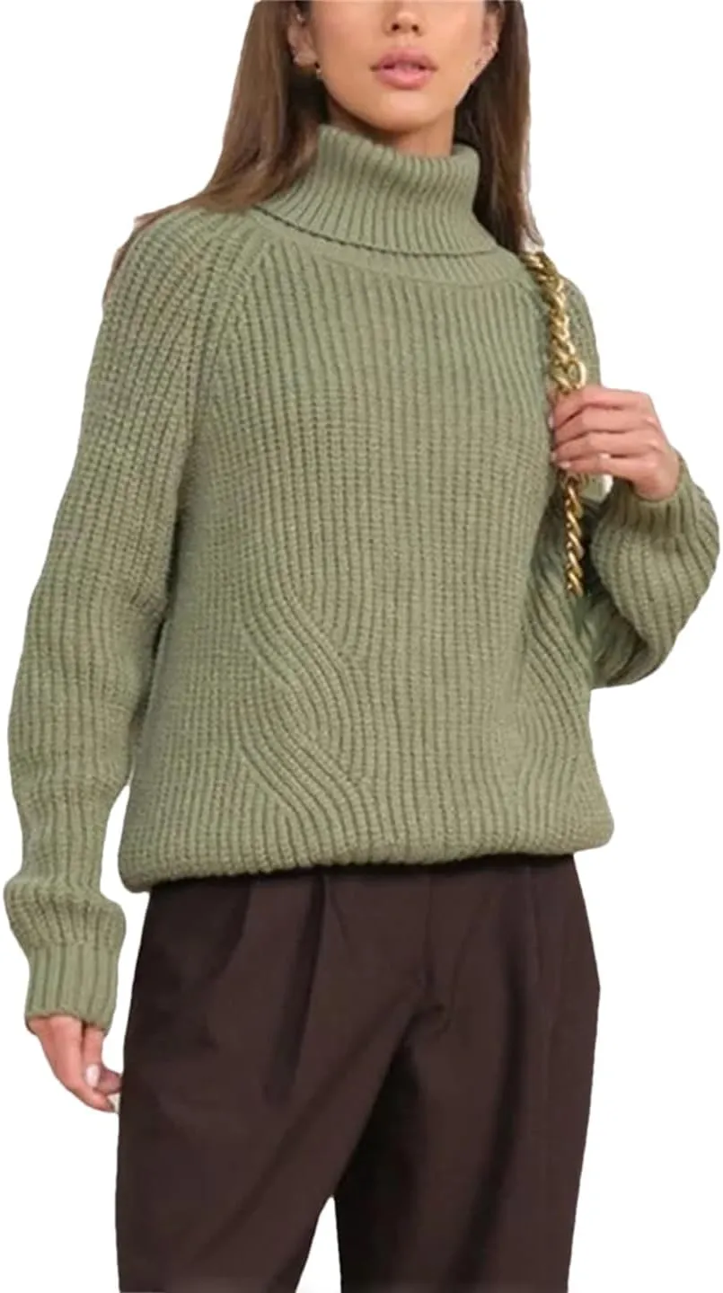 Women's Casual Thick Sweaters Oversize Turtleneck Warm Solid Pullovers Knitted Jumper Tops