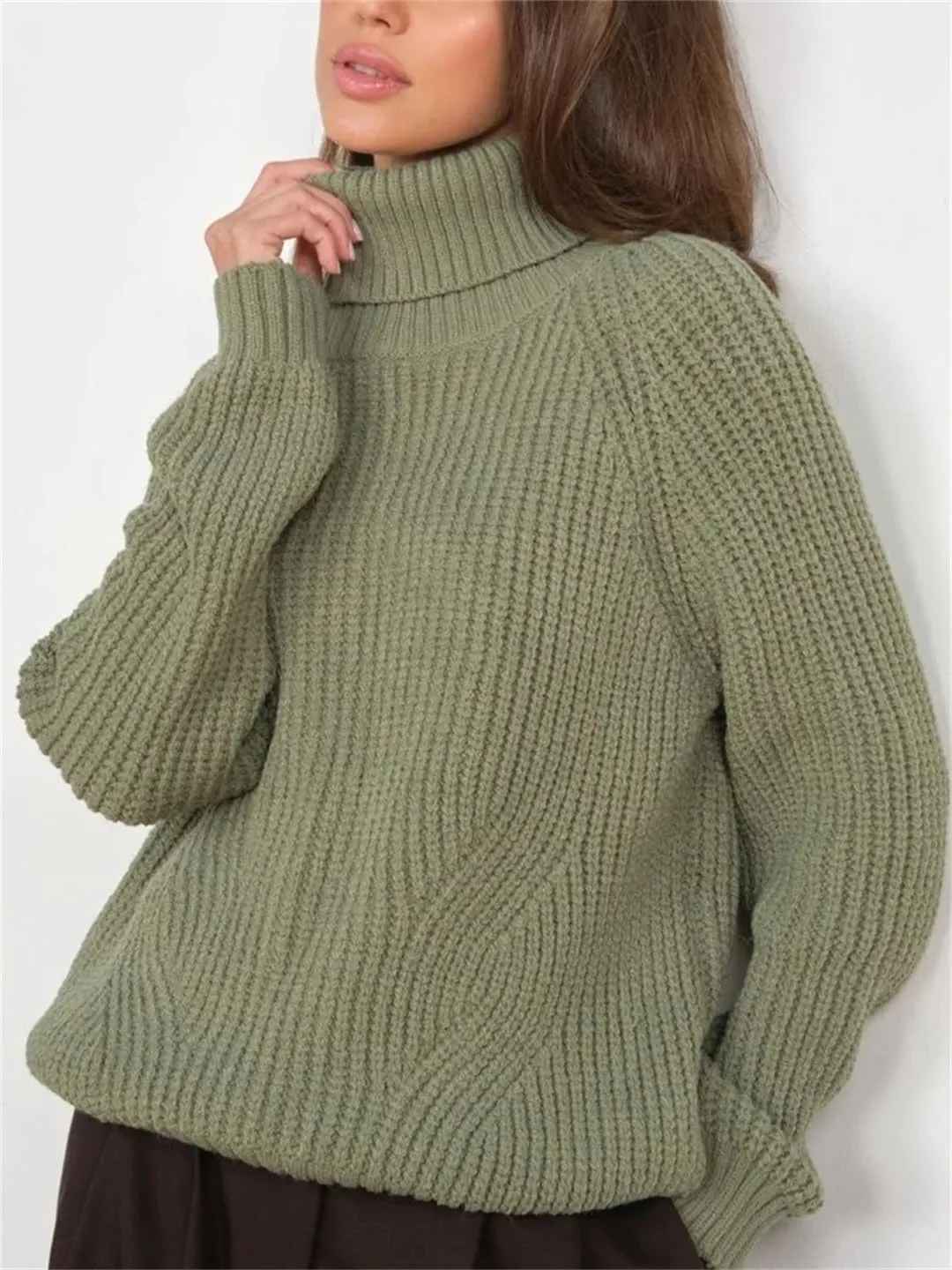 Women's Casual Thick Sweaters Oversize Turtleneck Warm Solid Pullovers Knitted Jumper Tops