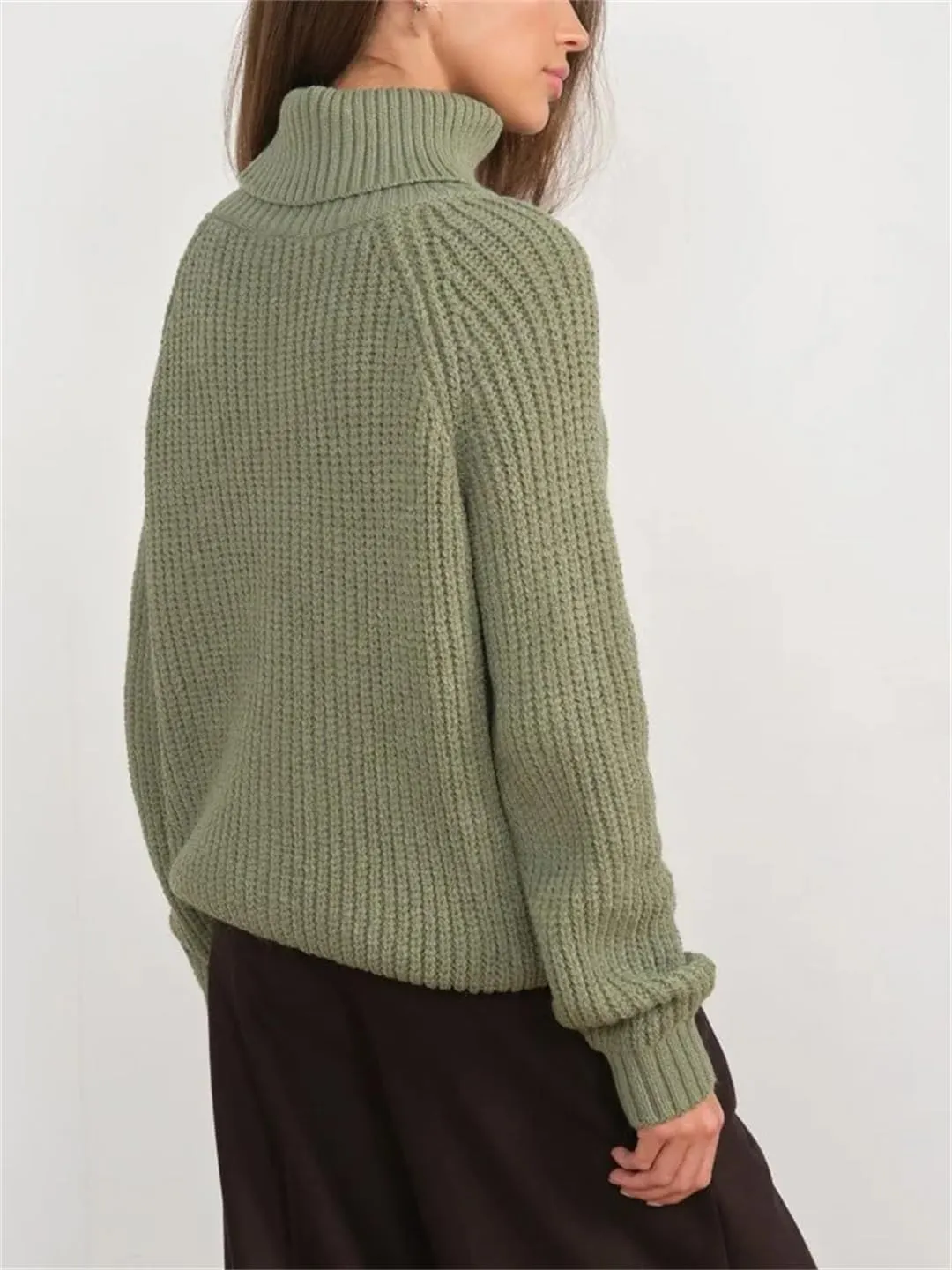 Women's Casual Thick Sweaters Oversize Turtleneck Warm Solid Pullovers Knitted Jumper Tops