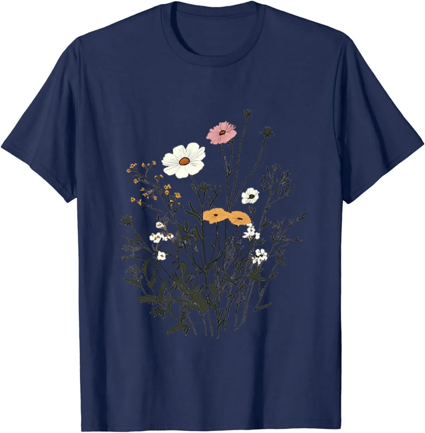 Womens Casual Tops Cap Sleeves Round Neck Loose fit Tunic Top T-Shirts Floral Graphic Comfy Spring Summer Tee Shirts
