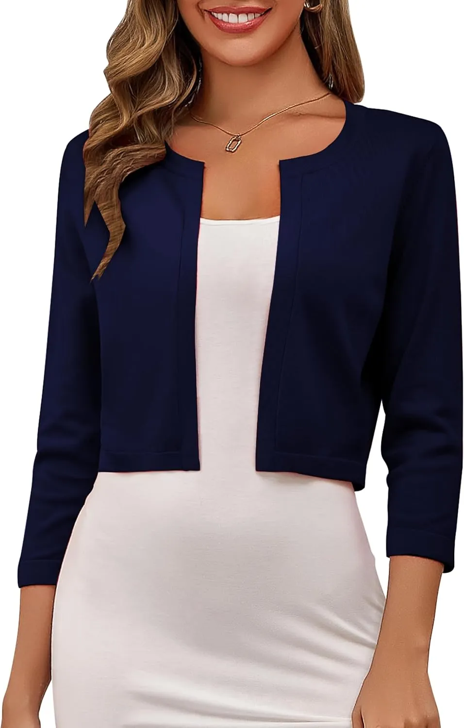 Women's Cropped Cardigans Sweaters 3/4 Sleeve Crewneck Open Front Bolero Shrugs for Women, S-XL