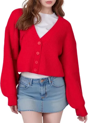 Womens Cropped Knit Cardigan Sweaters Chunky Button Down Long Sleeve Open Front Sweater Cropped Knitted Casual Cardigan