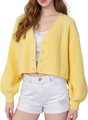 Womens Cropped Knit Cardigan Sweaters Chunky Button Down Long Sleeve Open Front Sweater Cropped Knitted Casual Cardigan