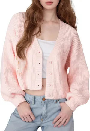 Womens Cropped Knit Cardigan Sweaters Chunky Button Down Long Sleeve Open Front Sweater Cropped Knitted Casual Cardigan