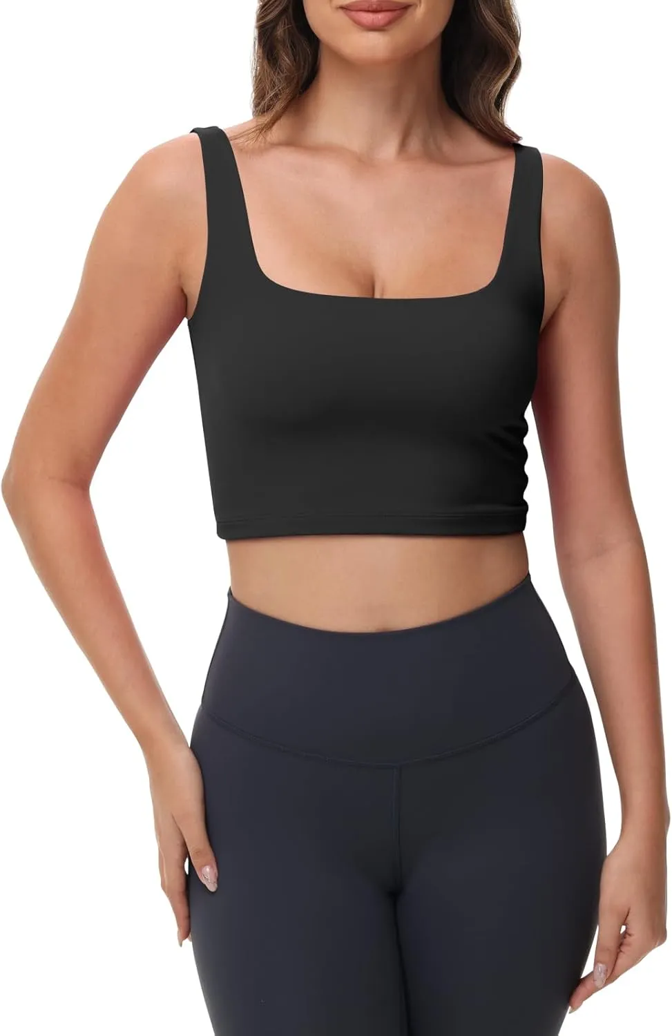Women's Double Lined Square Neck Tank Tops Sleeveless Workout Fitness Casual Basic Crop Tops