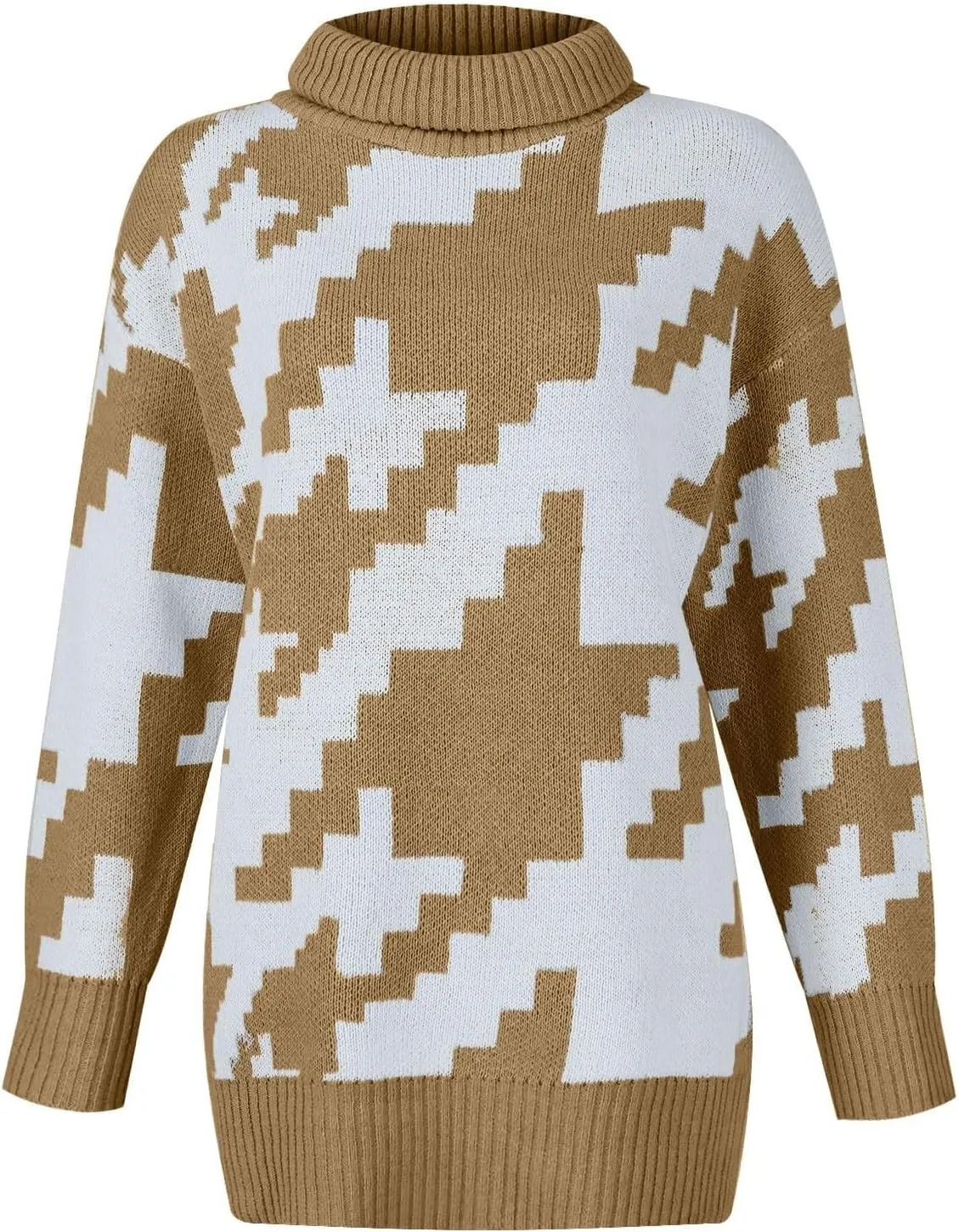 Women's Fall Sweaters Oversized Turtleneck Long Sleeve Tops Fashion Color Block Pullover Shirts Winter Knit Tops