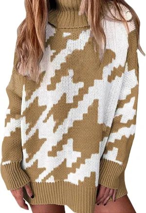 Women's Fall Sweaters Oversized Turtleneck Long Sleeve Tops Fashion Color Block Pullover Shirts Winter Knit Tops