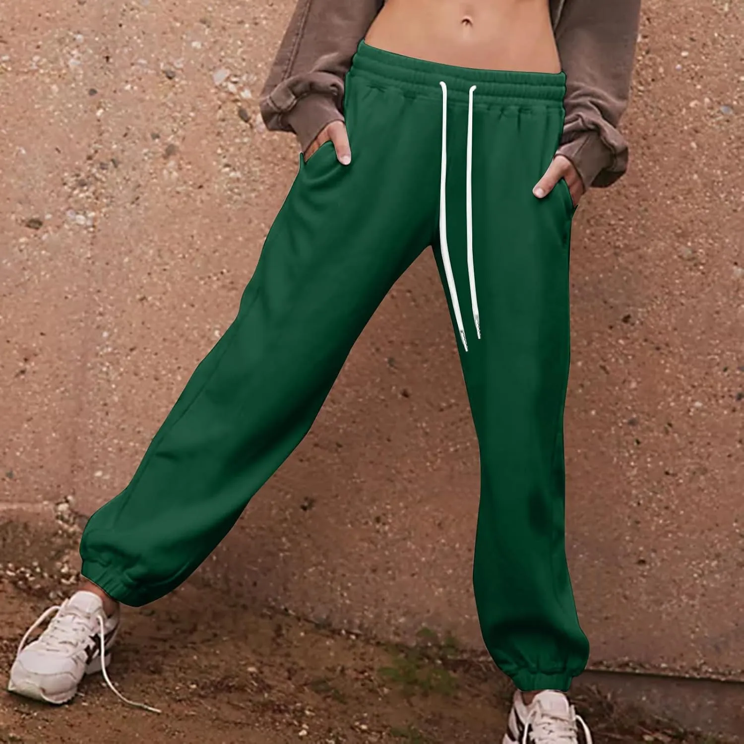 Women's Fall Sweatpants Fleece Lined Casual Pants Drawstring Jogger Pants High Waisted Baggy Pants Comfy Lounge Pants
