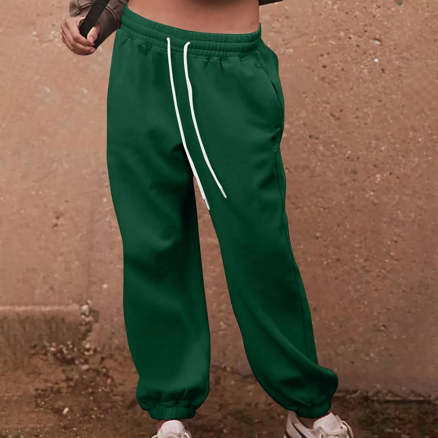 Women's Fall Sweatpants Fleece Lined Casual Pants Drawstring Jogger Pants High Waisted Baggy Pants Comfy Lounge Pants