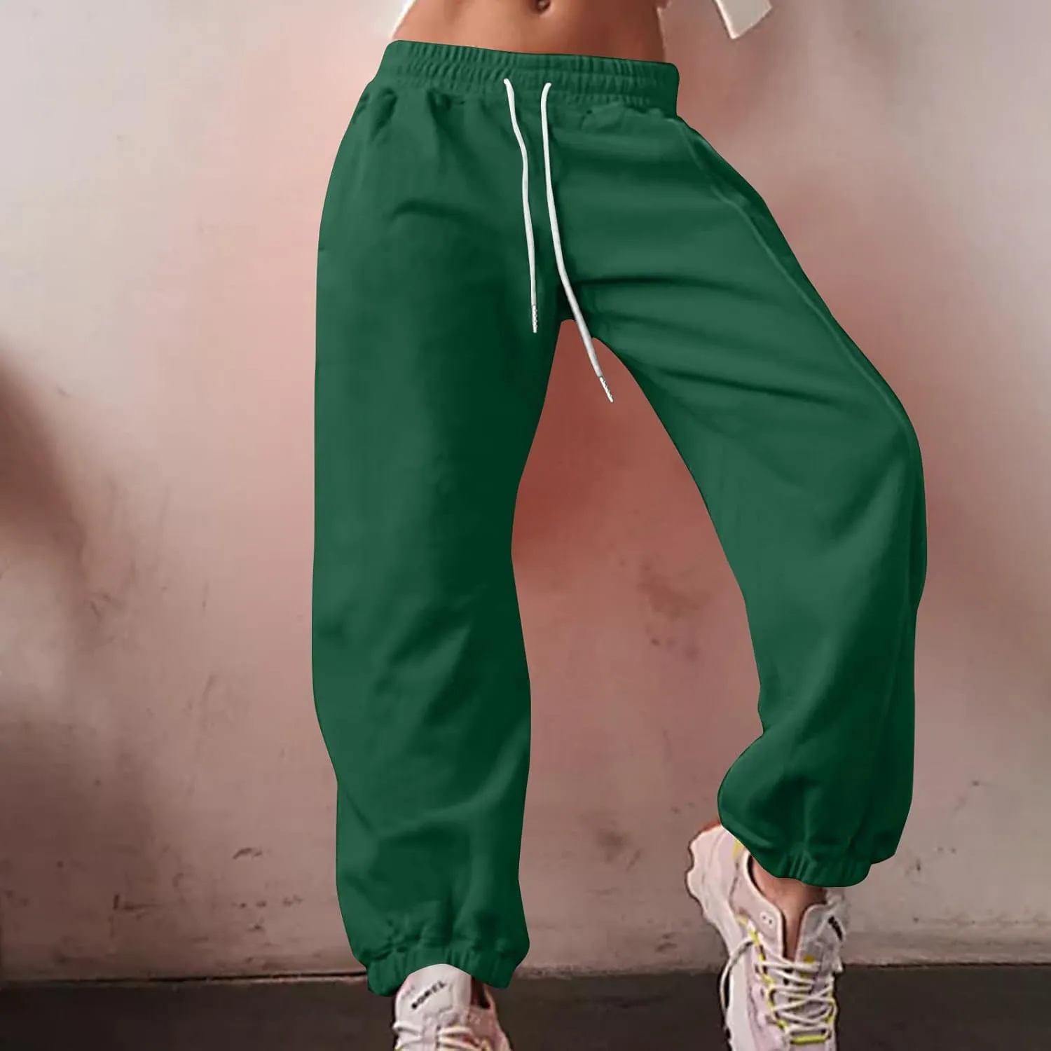 Women's Fall Sweatpants Fleece Lined Casual Pants Drawstring Jogger Pants High Waisted Baggy Pants Comfy Lounge Pants