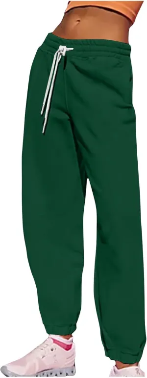 Women's Fall Sweatpants Fleece Lined Casual Pants Drawstring Jogger Pants High Waisted Baggy Pants Comfy Lounge Pants