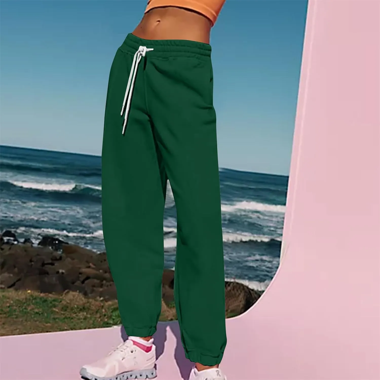 Women's Fall Sweatpants Fleece Lined Casual Pants Drawstring Jogger Pants High Waisted Baggy Pants Comfy Lounge Pants