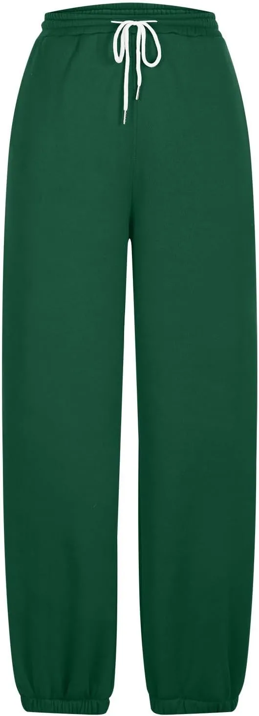 Women's Fall Sweatpants Fleece Lined Casual Pants Drawstring Jogger Pants High Waisted Baggy Pants Comfy Lounge Pants