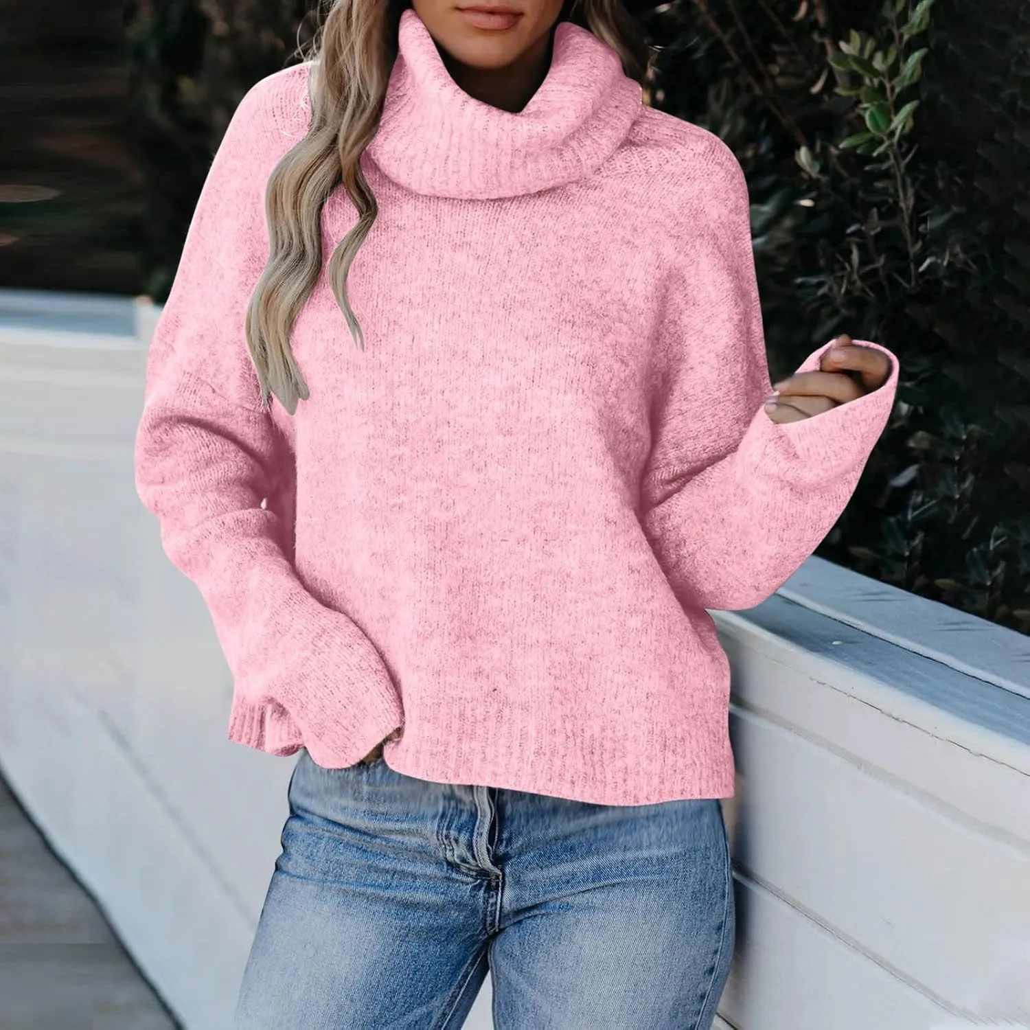 Womens Fall Tops Trendy Casual Turtleneck Sweaters Soft Warm Winter Knitted Sweaters Plus Size Jumper Tops