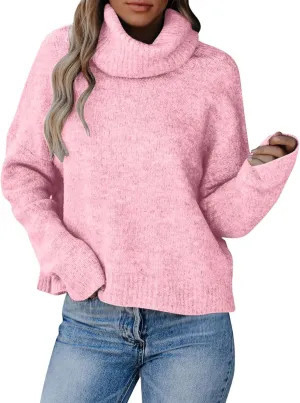 Womens Fall Tops Trendy Casual Turtleneck Sweaters Soft Warm Winter Knitted Sweaters Plus Size Jumper Tops