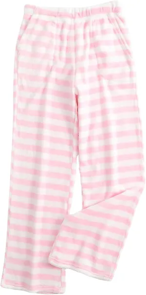 Women's Flannel Pajama Bottoms Vintage Striped Pj Pants Fuzzy Fleece Soft Lounge Pants with Pockets