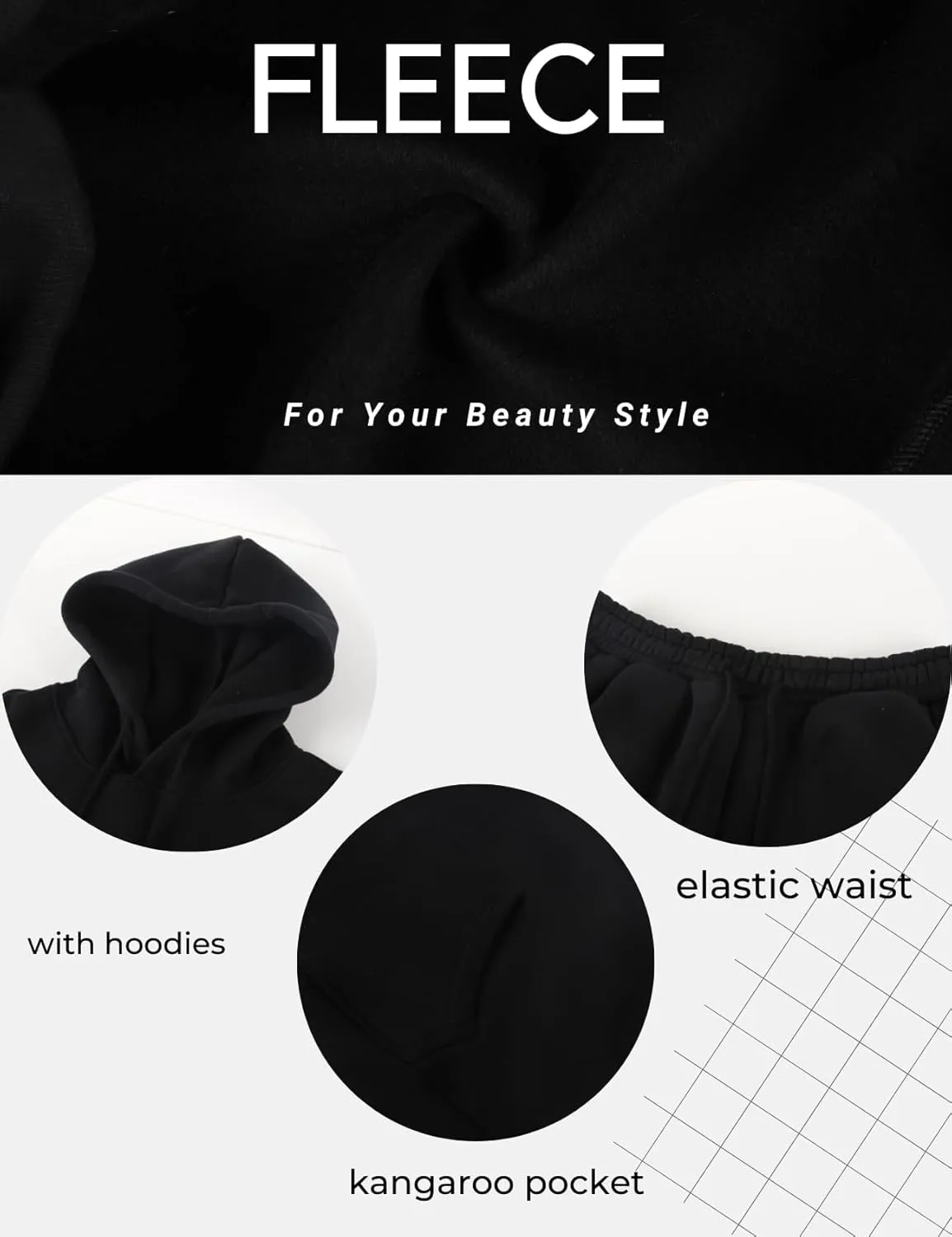 Womens Fleece 2 Piece Outfits Lounge Sets Crop Hoodies Tops Elastic Waist Jogger Pant Sweatsuits
