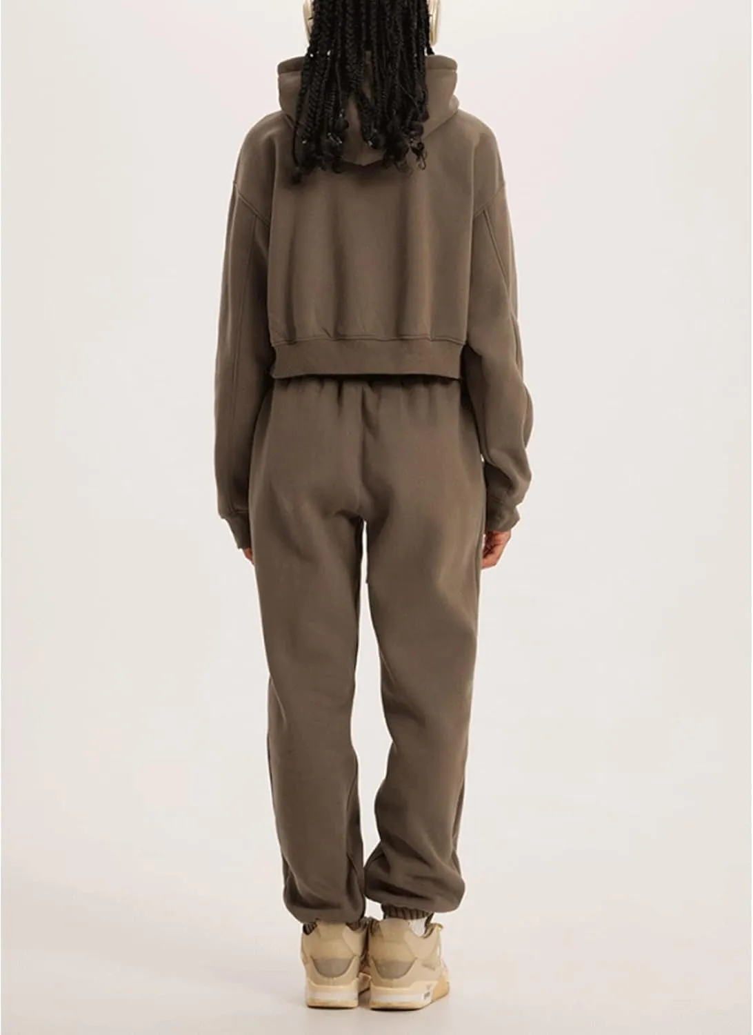 Womens Fleece 2 Piece Outfits Lounge Sets Crop Hoodies Tops Elastic Waist Jogger Pant Sweatsuits
