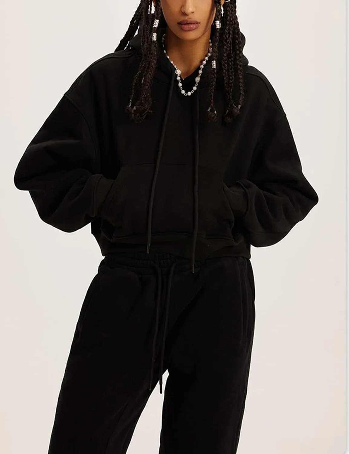 Womens Fleece 2 Piece Outfits Lounge Sets Crop Hoodies Tops Elastic Waist Jogger Pant Sweatsuits
