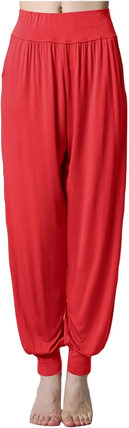 Womens Harem Pants Cozy Wide Leg Yoga Pants High Waisted Lounge Pants Casual Workout Jogger Pants with Pocket