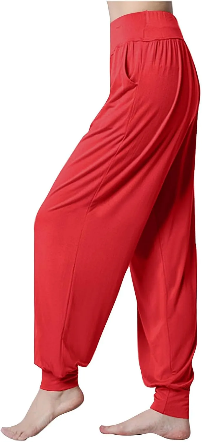 Womens Harem Pants Cozy Wide Leg Yoga Pants High Waisted Lounge Pants Casual Workout Jogger Pants with Pocket
