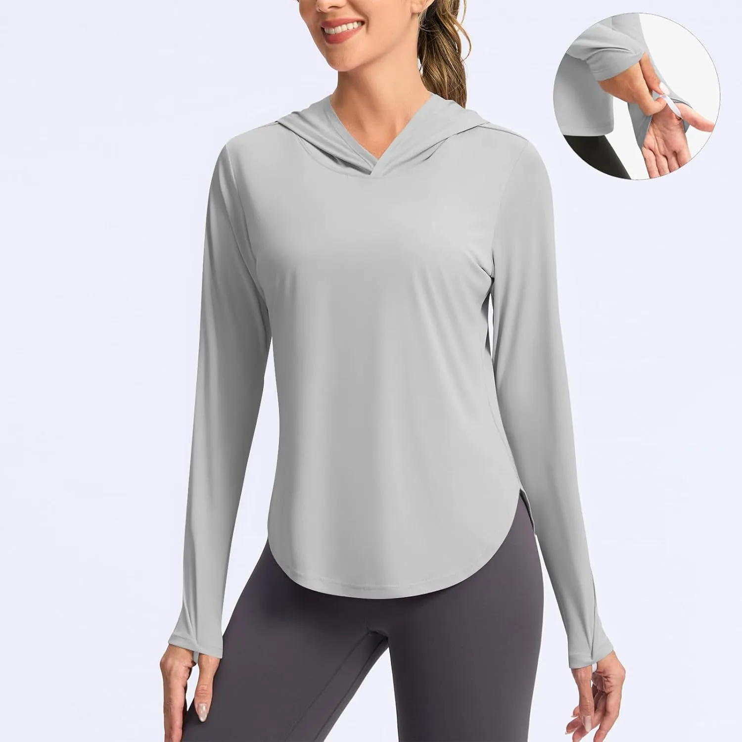 Womens Hooded Sun Shirt UPF 50  UV Protection Rash Guard Long Sleeve Swim Shirts Outdoor Quick Dry Gym Hiking Shirts