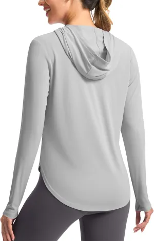 Womens Hooded Sun Shirt UPF 50  UV Protection Rash Guard Long Sleeve Swim Shirts Outdoor Quick Dry Gym Hiking Shirts