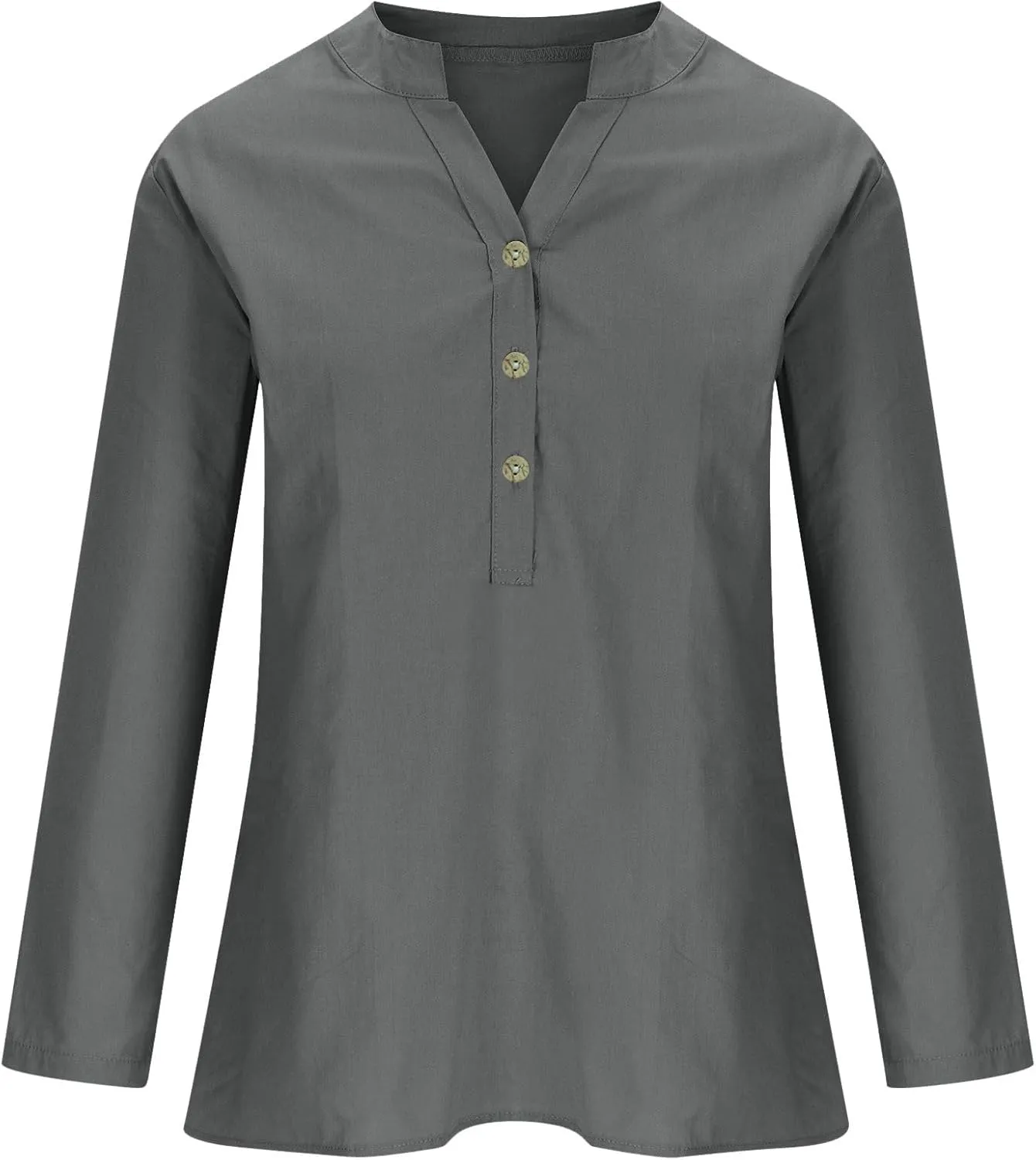 Women's Linen Shirts V-Neck Button Blouses Lapel Collar 2025 Summer Tee Shirts Long Sleeve Loose Fit T-Shirt