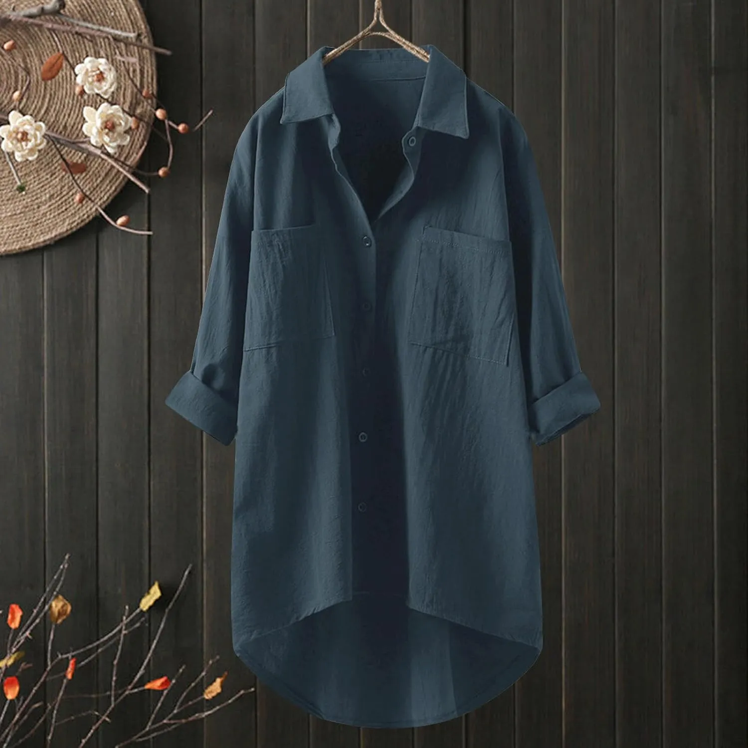 Womens Linen Shirts V Neck Buttons Blouses Solid Color Oversized Tops Short Sleeve Loose Fit Tunic Top
