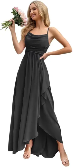 Women's Long Bridesmaid Dresses 2025 with Slit Spaghetti Straps Formal Party Gowns A Line Formal Dress PU162