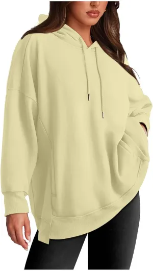 Womens Long Sleeve Tops Drawstring Pullover Tops Fall Lightweight Hoodies Loose Fit Business Casual Clothes Fall