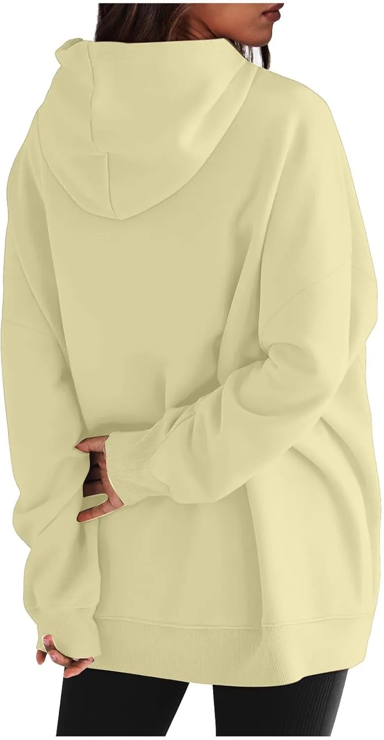 Womens Long Sleeve Tops Drawstring Pullover Tops Fall Lightweight Hoodies Loose Fit Business Casual Clothes Fall