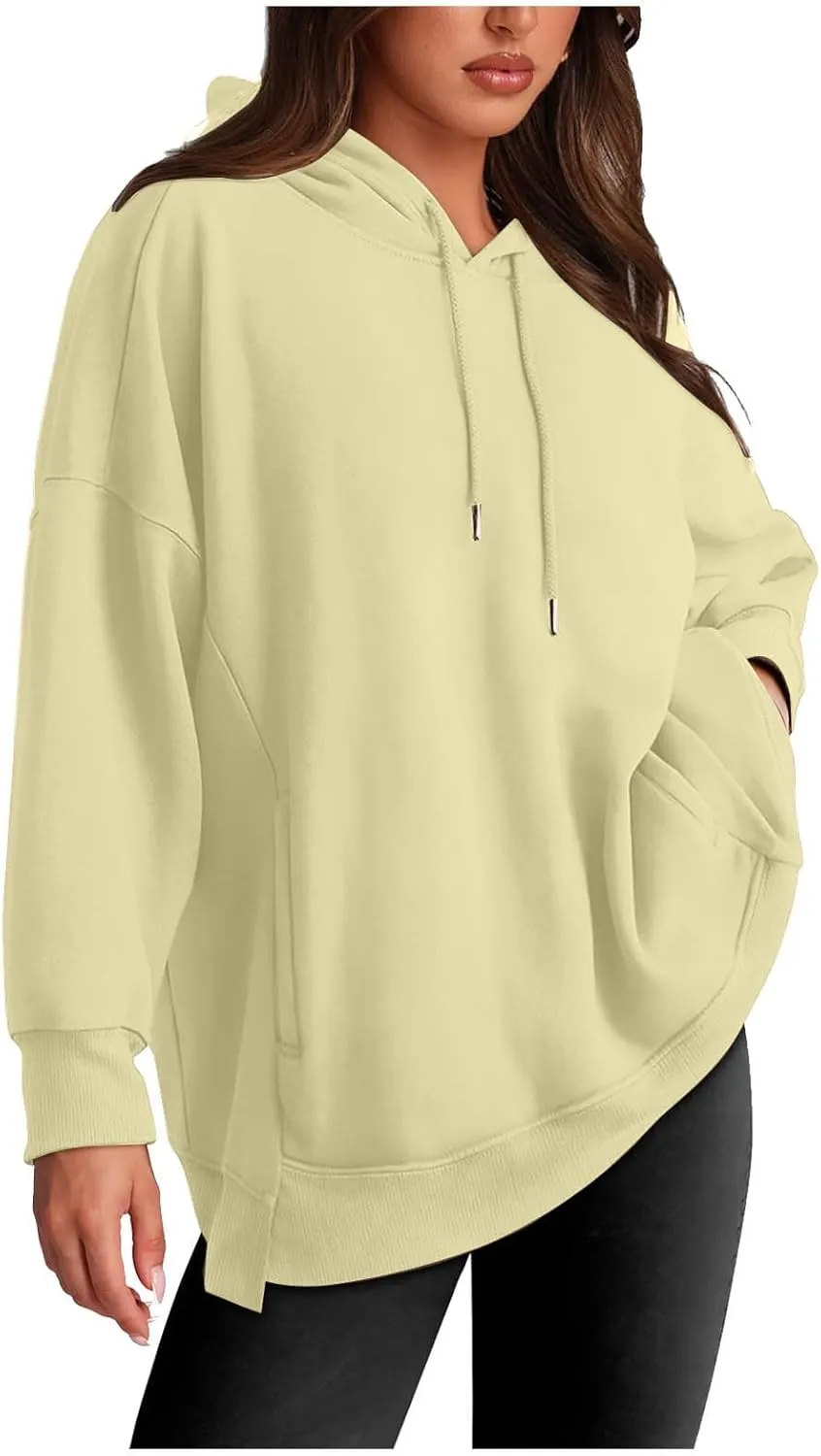 Womens Long Sleeve Tops Drawstring Pullover Tops Fall Lightweight Hoodies Loose Fit Business Casual Clothes Fall