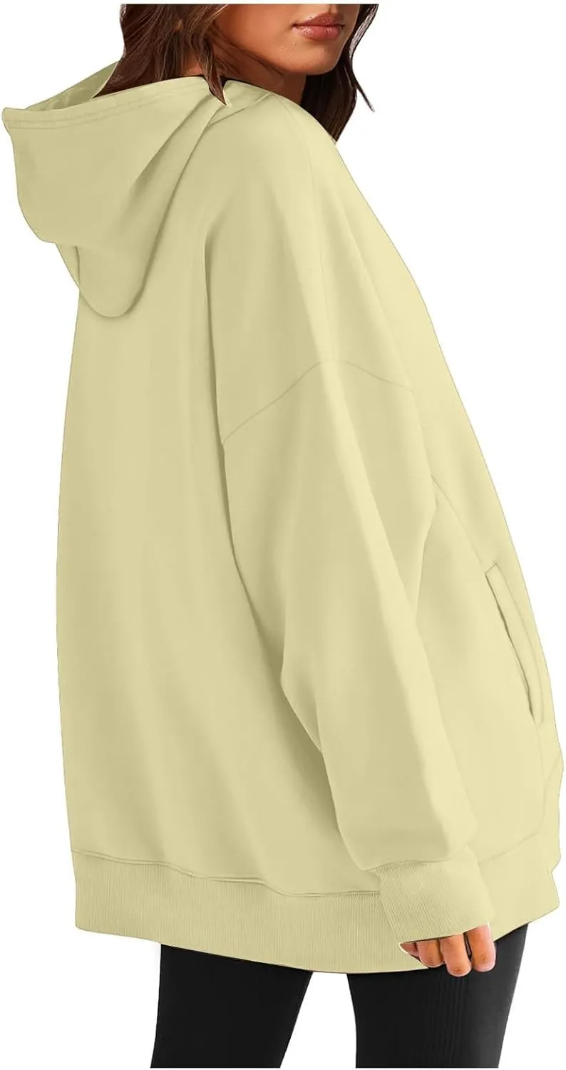 Womens Long Sleeve Tops Drawstring Pullover Tops Fall Lightweight Hoodies Loose Fit Business Casual Clothes Fall