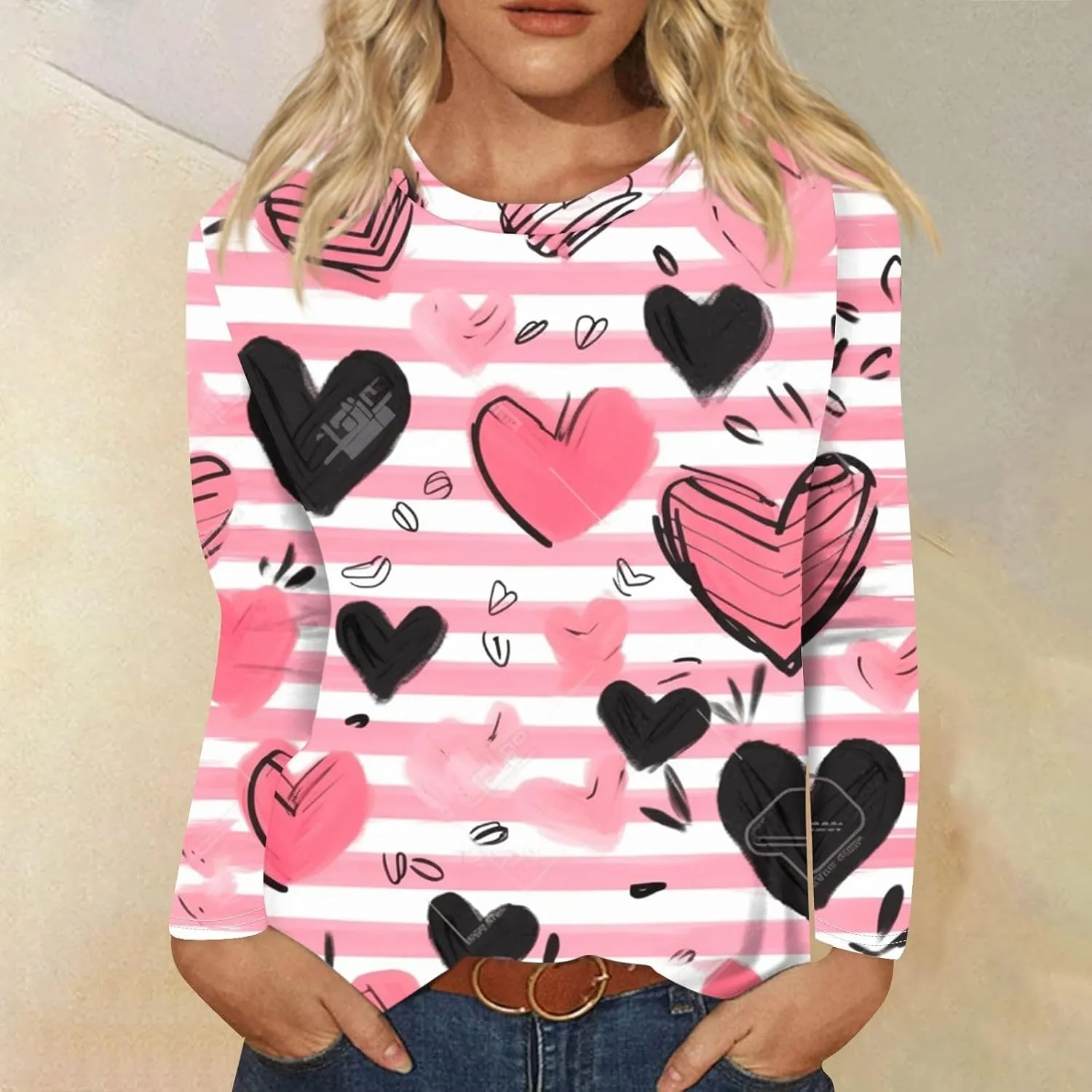 Womens Long Sleeve Tops Fall Shirt Women Dressy Casual Plus Size Round Neck Cute Tops