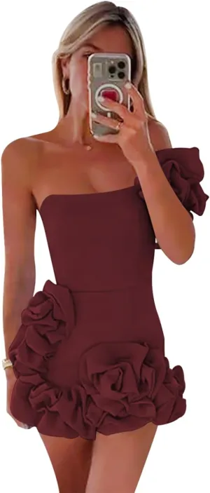 Women's One Shoulder Satin Homecoming Dresses for Teens Sexy Wrap Ruffles Mini Formal Cocktail Party Dress