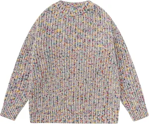 Women's Oversized Colorful Multicolor Rainbow Sweater Crewneck Vintage Chunky Cable Knit Pullovers Tops