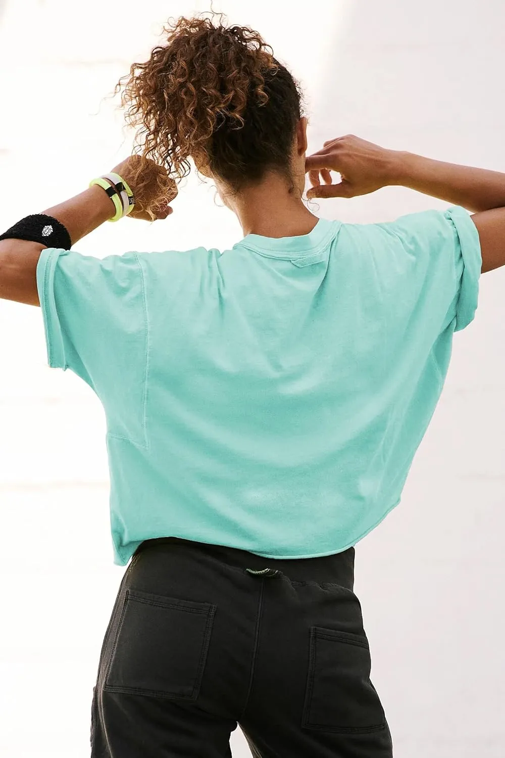 Women's Oversized Crop Tops Roll Hem Half Sleeve T-Shirts Drop Shoulder Casual Summer Tops